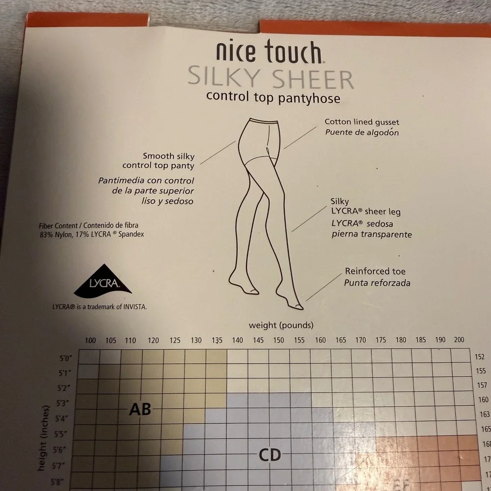Nice Touch Silky Sheer Control Top Pantyhose‎ Size AB Natural Reinforced Toe